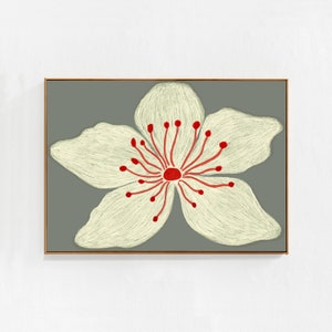 Sage green and beige, floral wall art for living room bedroom dorm. Horizontal printable painting Eclectic Scandi Boho downloadable print A1