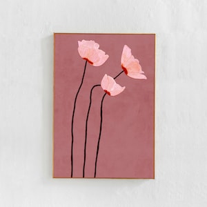 three white poppy flowers: floral painting digital download poster for budget friendly interior styling. 
blush pink wall art in minimalist scandi style Affordable bedroom / living room / nursery / girl room  decor 

high resolution printable art
