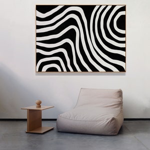 Horizontal Abstract Black and White Wall Art: Digital DOWNLOADABLE PRINT. Oversized, Extra Large Bold Wavy Curved Lines Printable Art Poster