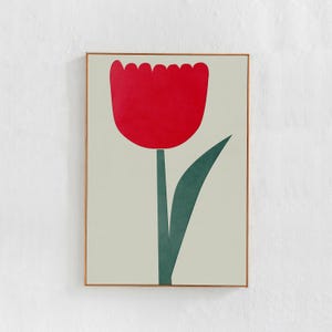 Red Tulip, Spring Flower: Scandi Modern Poster, Floral Art Printable. Red and green downloadable wall print. Modern Scandi Boho Decor