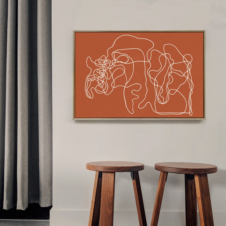 Contemporary Art Burnt Orange Wall Art Abstract Line Art Etsy UK