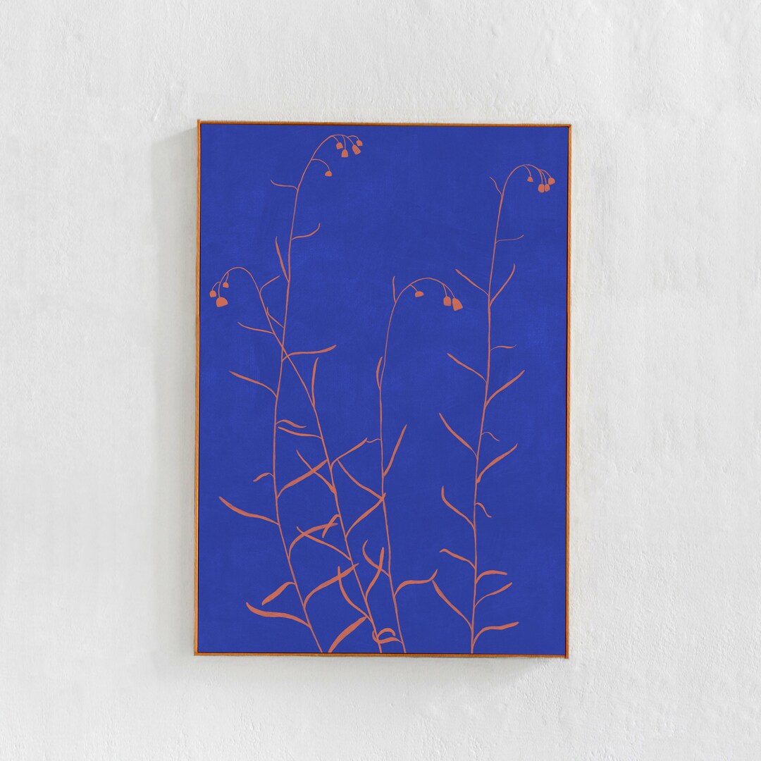 Cobalt Blue Botanical Printable Wall Art Blue Eclectic Poster