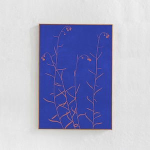 Arte murale botanica blu cobalto stampabile: poster eclettico blu, arte murale estetica contemporanea, stampa digitale scaricabile, arredamento per la casa blu