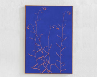Cobalt Blue Botanical Printable Wall Art: Blue Eclectic Poster, Contemporary Aesthetic Wall Art, Digital Downloadable Print Blue Home Decor