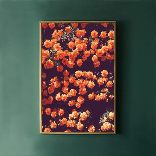 Impression d'art floral foncé, art mural orange, art imprimé floral, grande impression botanique téléchargement photographie florale art imprimable, art mural de chambre à coucher