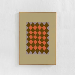 Scandi Modern Home Decor: Digital downloadable art print, Checkered painting printable art print poster, abstract beige orange brown art