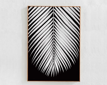 Tropical Leaf Print, Black and White Plant Poster PRINTABLE Art: Palm Leaf Botanical Home Decor, Digital DOWNLOADABLE PRINT for Dorm