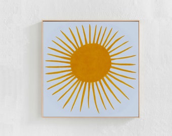 Sun Printable Art for Kids Room, Playroom, Nursery. Digital Downloadable Art Print: Large, Square, Yellow and Blue Wall Art Decor, 30"x30"