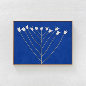 Abstract Flower: Scandi Modern Downloadable Art Poster, Blue Floral Illustration, Horizontal Eclectic Printable Wall Art, Modern Home Decor