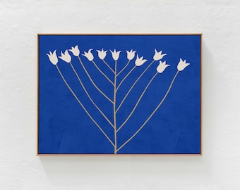 Abstract Flower: Scandi Modern Downloadable Art Poster, Blue Floral Illustration, Horizontal Eclectic Printable Wall Art, Modern Home Decor