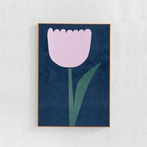 Tulip Flower print wall art: downloadable art print. Scandi boho decor, Bedroom poster in lilac, green and blue, Floral Printable art