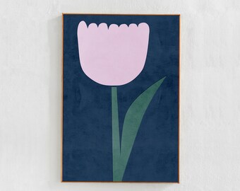 Tulip: Spring Flower poster, downloadable art print. Scandi boho decor, Bedroom poster in lilac, green and blue, Floral Printable art