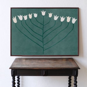 Spring Flower: Scandi Modern Print, Green Floral Printable Wall Art. Horizontal downloadable print, Scandi Boho Decor for Bedroom, DIY Print