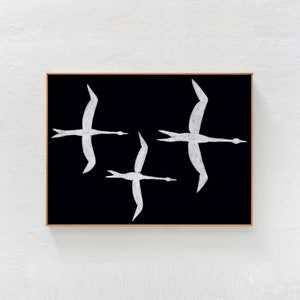 Flock of Birds: Black and white wall art, large Digital Downloadable Art Print, Horizontal Printable Art mid century modern decor 24x36 A1