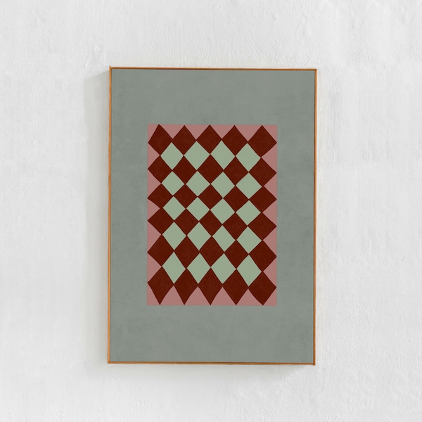 Scandi Modern Home Decor: Abstract Digital downloadable art print, Checkered painting printable art print poster, sage green blush pink art