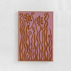 Moderne Scandinavische print, roze en oranje kunst: downloadbare print. Decor Scandinavische boho, jungleposter afdrukbare muurkunst, eclectische kunstafdruk