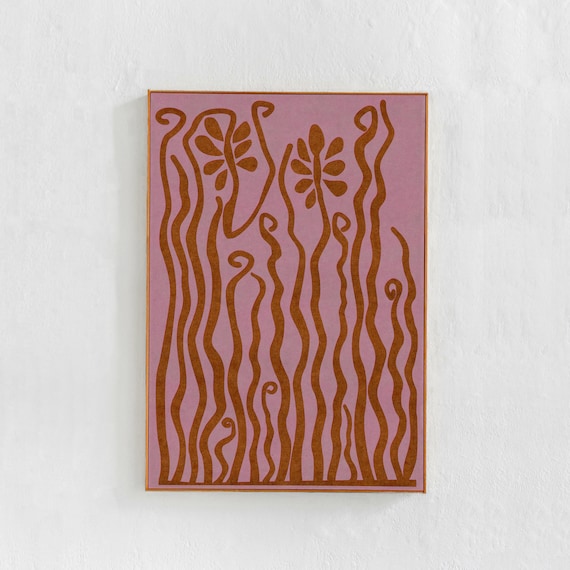 Modern Scandinavian Print, Pink and Orange Art: Downloadable Print. Scandi Boho Decor, Jungle Poster Printable Wall Art, Eclectic Art Print