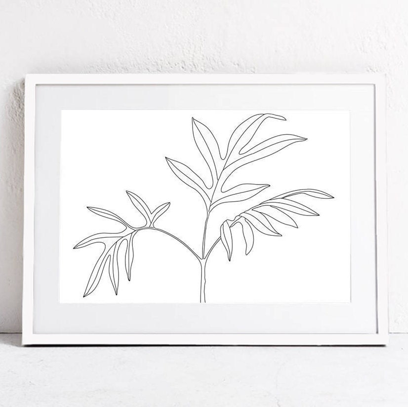 Botanical Wall Art Print Leaf Printable Art Black and White | Etsy