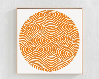 Impresión circular, impresión cuadrada, arte de pared naranja, descarga de impresión de arte abstracto naranja, arte imprimible naranja, impresión digital abstracta cuadrada 30x30
