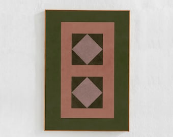Forrest Green and Pink Art, Contemporary Geometric Abstract Downloadable print, Color-block painting printable poster, 24x36
