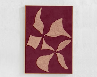 Scandi Modern Abstract Wall Decor: Digital downloadable art print in wine raspberry burgundy color, Contemporary painting, printable poster