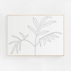 Botanical Wall Art Print, Leaf Printable Art, Black and White Print, Horizontal Art, Downloadable Print, Minimalist Print, Digital Print Art