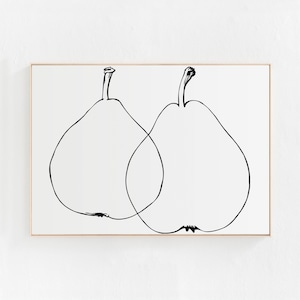 Fruit Art Print, Pears Print, Kitchen Wall Decor, Minimalist Digital Download Printable Art, Black and White Print, Horizontal Print 24x36