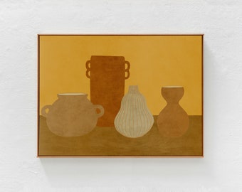 Modern Bohemian Vases: Downloadable Print, Earthy Tones, Brown Mustard Yellow Art Print, Wall Art, Scandi Modern Boho Eclectic PRINTABLE ART