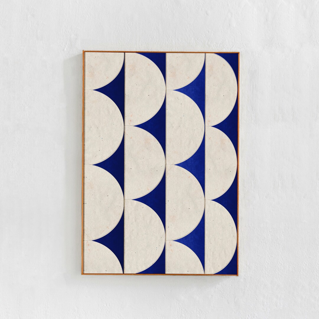 Extra Large Wall Art, Cobalt Blue Geometric Printable Art, Blue Modern