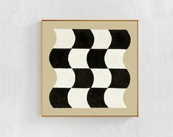 Abstract Checkered Painting Printable Wall Art: Square, Scandi Black White Beige downloadable print, eclectic neutral living room DIY decor