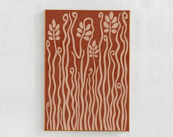 Abstract groovy plants, digital downloadable art print. Burnt orange terracotta printable wall art, eclectic poster living room, dorm 24x36