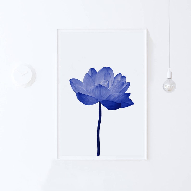 Blue Lotus Flower Print: Floral Art. Blue Wall Art Downloadable Art ...