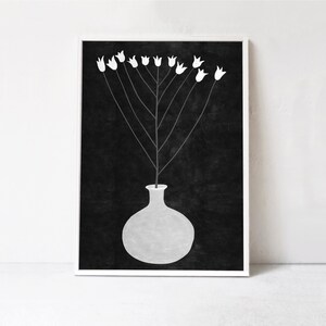 Flower in a Vase Poster, Floral Printable Art: Black and White downloadable print, wall art. Minimalist Scandi Modern Decor, Boho Art 24x36 image 4