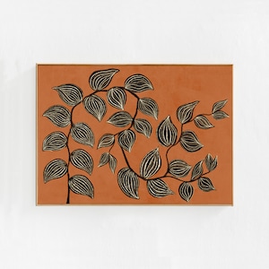 House plant painting: Orange printable wall art, boho home decor, horizontal downloadable art print for living room, bedroom, dorm 36x24 a1