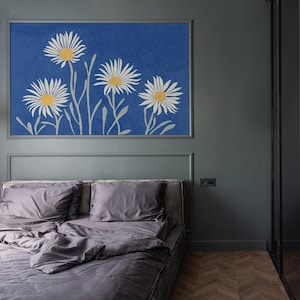 Daisies: Blue Wall Decor, Horizontal Downloadable Art Print for Living ...