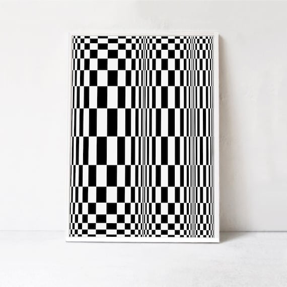 Large Abstract Printable Art: Abstract Geometric Poster, Black and White Prints, Contemporary Art, Checkered Print Decor Optical Illusion