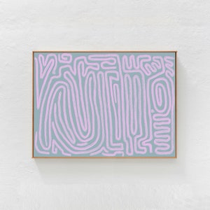 Danish pastel wall decor, abstract squiggle lines, downloadable art print. Scandi boho eclectic lilac and blue pastel printable art 24x36 A1