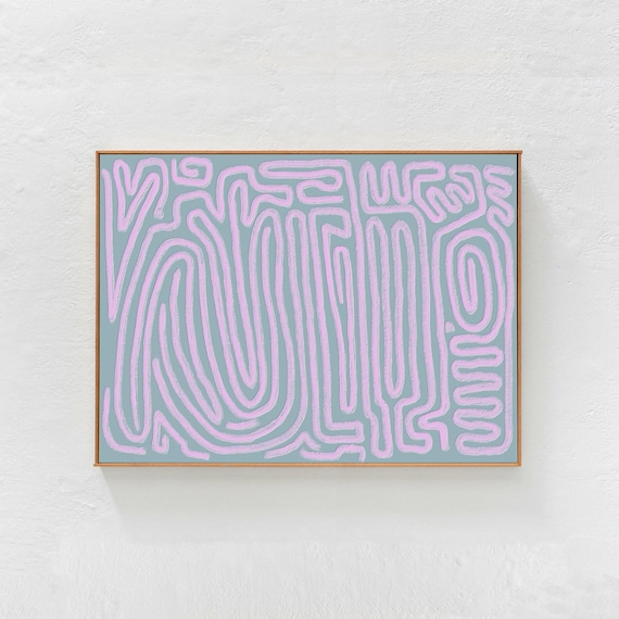Danish pastel wall decor, abstract squiggle lines, downloadable art print. Scandi boho eclectic lilac and blue pastel printable art 24x36 A1