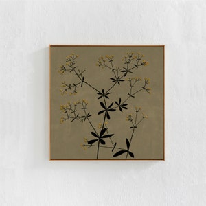 Wildflower Illustration: Printable Art, Flower Prints Wall Art, Downloadable Art Print for Living Room, Olive Green Decor, Large Square Art