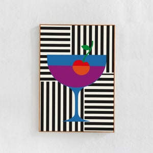 Kitchen Bar Cart, Dining Room Wall Art, Manhattan Cocktail Printable Poster: Digital Downloadable Art Print, Colorful Eclectic Home Decor A1