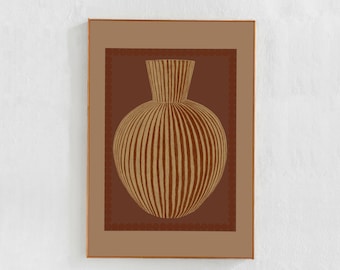 Scandi Style Vase Poster: Warm Terracota Beige, Brown Downloadable Print in earthy tone. Simple art for living room or dorm