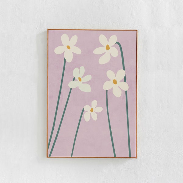 Floral Printable Wall Art for bedroom, Spring Flowers Poster in pink / lilac, Modern Digital DOWNLOADABLE PRINT Pastel Scandi Boho Decor