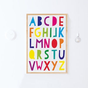 Alfabet poster afdrukbare kunst, Kids Room Decor, Grote Alfabet Print, Kleurrijke Print, Kids Poster, Alfabet Wall Art, Digitale Download Art