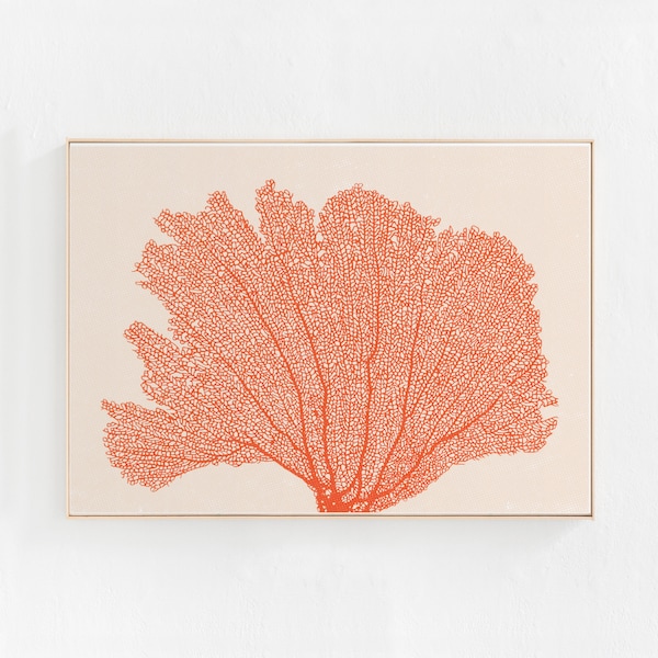 Red Orange Decor, SeaFan Coral Print DOWNLOADABLE ART Print, Coastal Wall Art, Horizontal Printable Art Botanical Illustration Digital Print