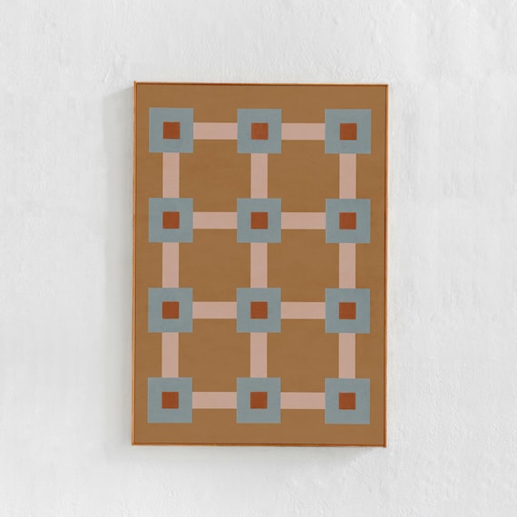 Digital Downloadable Art Print: brown and blue wall art decor in neutral tones, Contemporary Geometric Poster Printable, 24x36