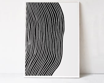 Obra de arte imprimible abstracta grande, impresión de decoración de pared moderna, arte de pared en blanco y negro, impresión descargable póster de impresión de arte de línea abstracta 24x36
