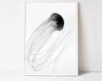 Arte de pared imprimible Impresión en blanco y negro, Arte de medusas, Decoración casera moderna, Impresión de arte de pared digital grande