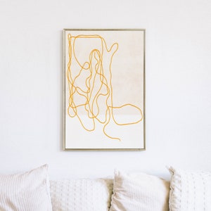 minimalist, contemporary line art drawing.Abstract, white , yellow and beige art print for budget friendly decor, interior styling, large format poster printable art