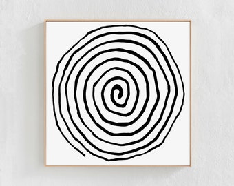 Spiral Art Print, Square Print Download, Black and White Abstract Art Print, Minimalist Modern Printable Art Abstract Digital Print Wall Art