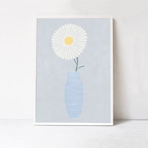 Póster de flores en un jarrón: lámina descargable. Decoración bohemia escandinava con motivos florales para pared en tonos neutros de color azul claro, lámina imprimible en tonos pastel